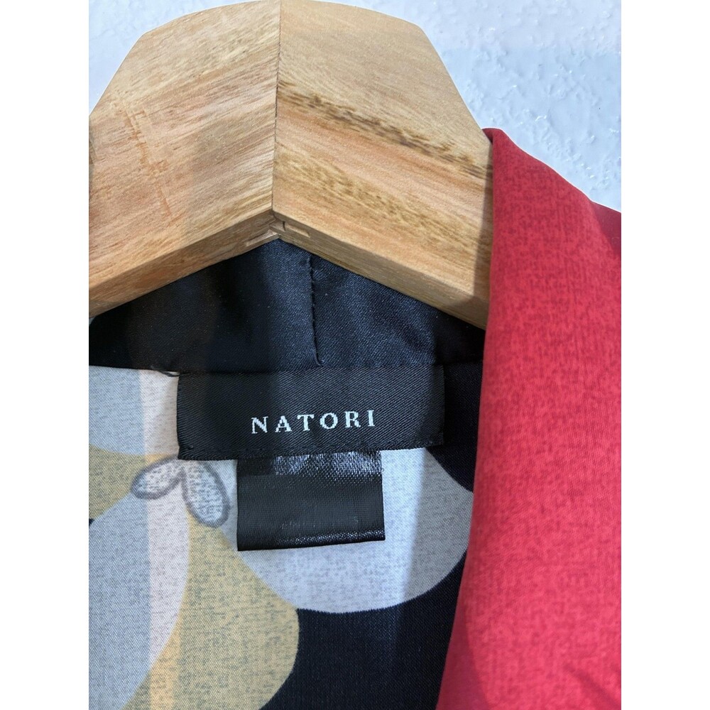 Natori Ginza Long Kimono Robe Womens One Size Black Satin Red Floral Lounge - Picture 12 of 15